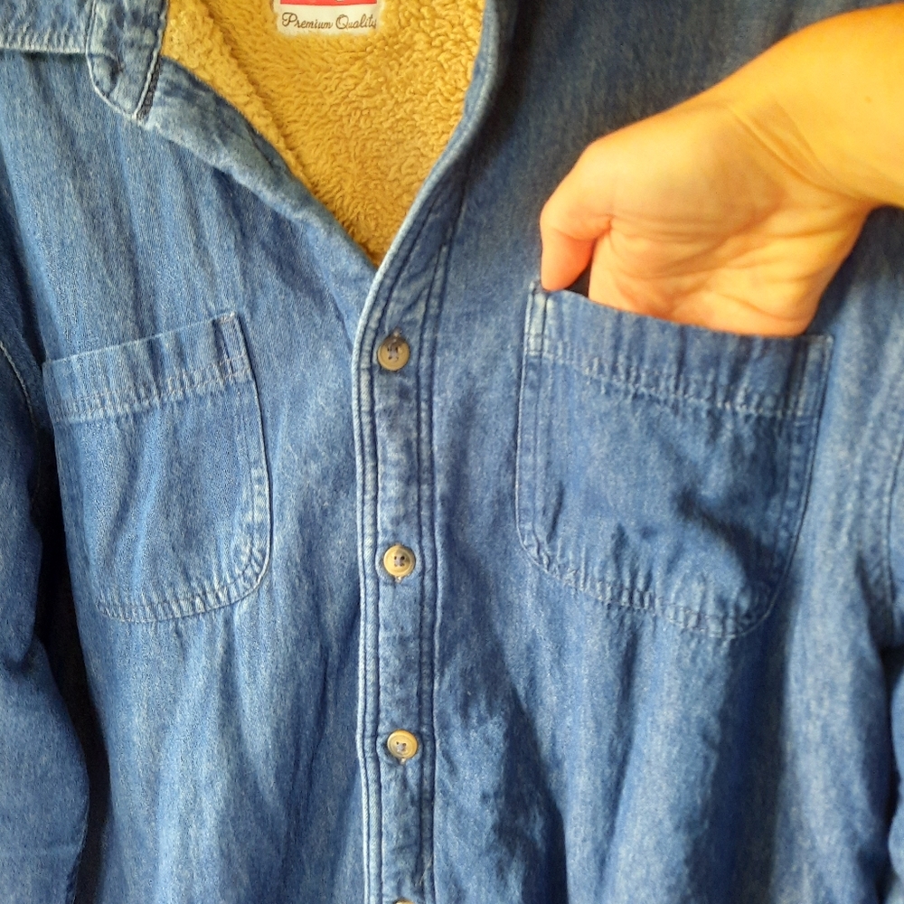 Wrangler tan sherpa lined denim chambray shacket jacket - Picture 5 of 11
